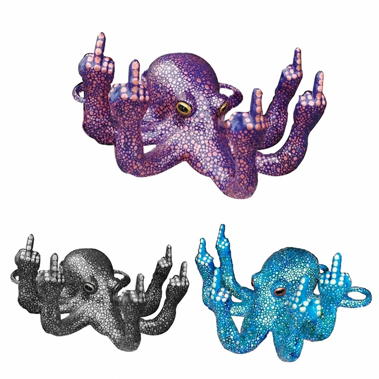 Funny Octopus Resin Ornament With Middle Finger Gesture Glow In The Dark Spotted Octopus Figurine Home Garden Desktop Decoration