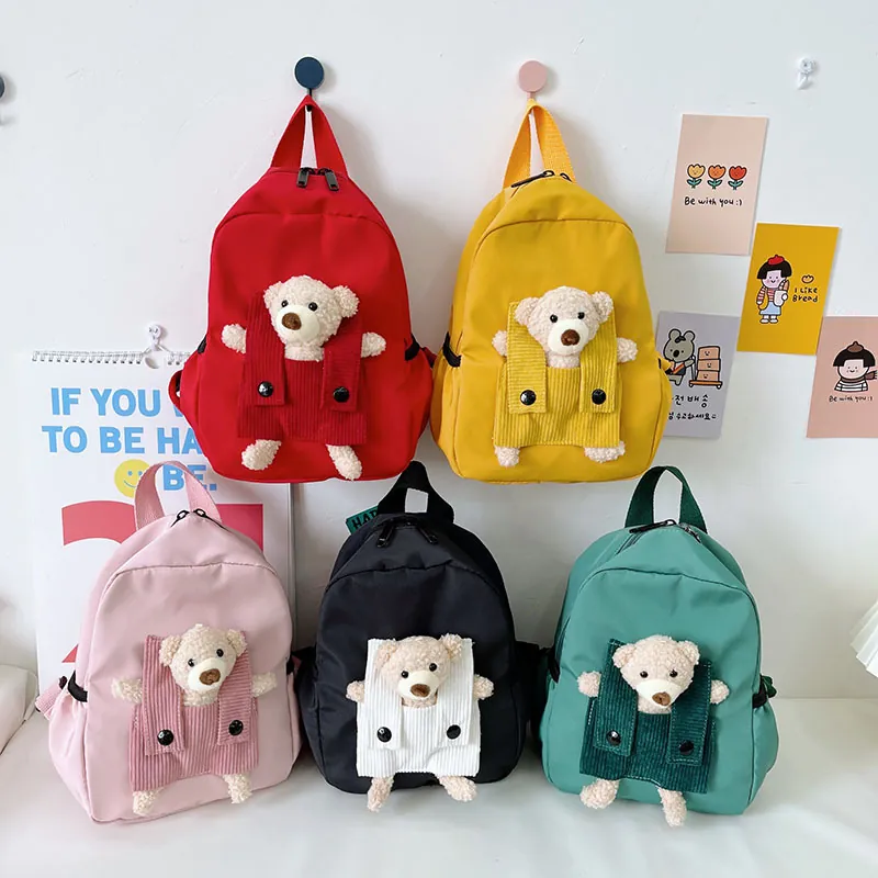 Mignon Sac à Dos Enfant Ours en Peluche pour Maternelle en Nylon Cartable Enfant Mode Dessin Animé pour Petits