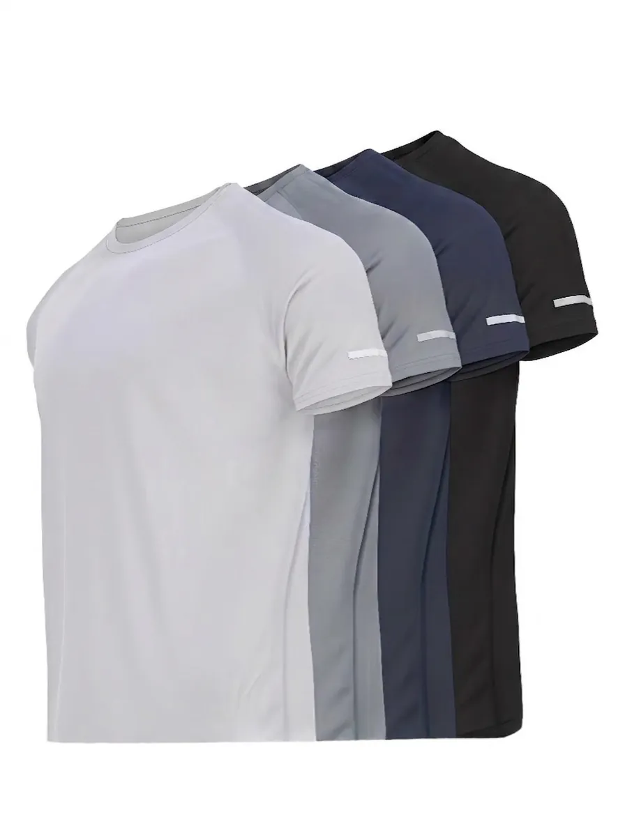 Herren Sport T-Shirt Schnelltrocknend Atmungsaktiv Polyester Kurzarm Top Mit Reflektorstreifen Für Laufen Fitness Training