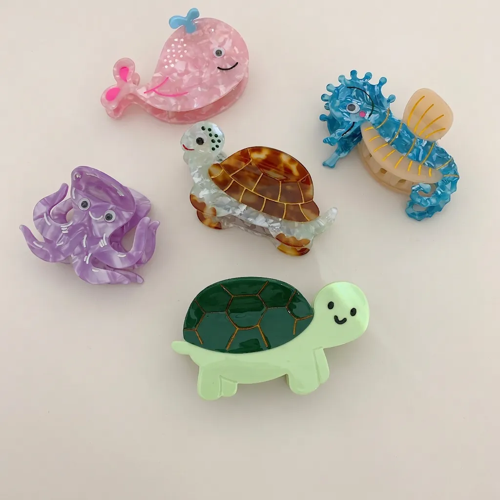 Handmade Acetate Marine Animal Hair Claw Clip Seahorse Turtle Octopus Whale Marble Texture Hair Accessories For Women