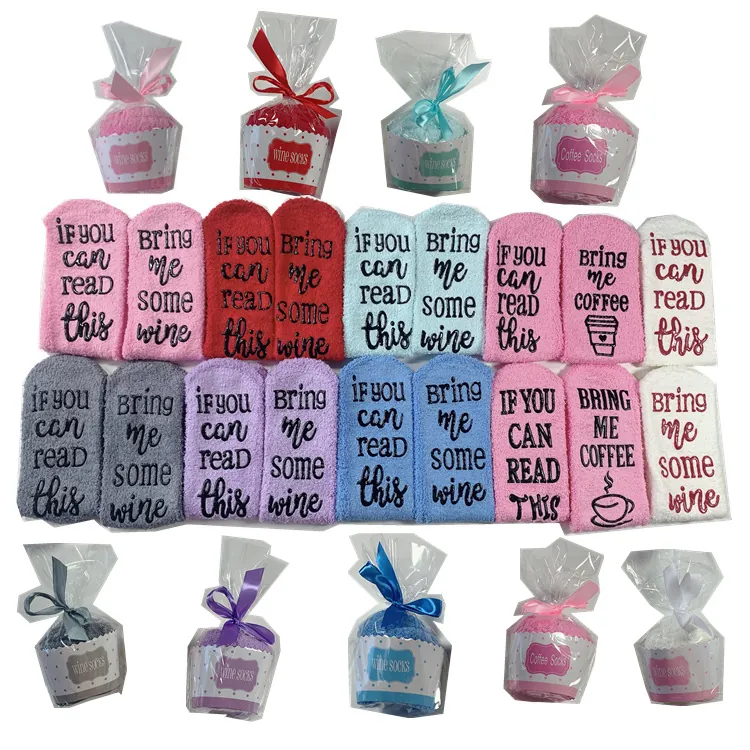 If You Can Read This Bring Me Wine Coffee Humorous Text Coral Fleece Socks Anti-Slip Soft Warm Winter House Floor Socks