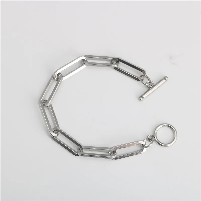 Bracelet à Maillons Trombone en Acier Inoxydable Exagéré pour Unisexe Style Européen Fermoir en T Bijoux Géométriques