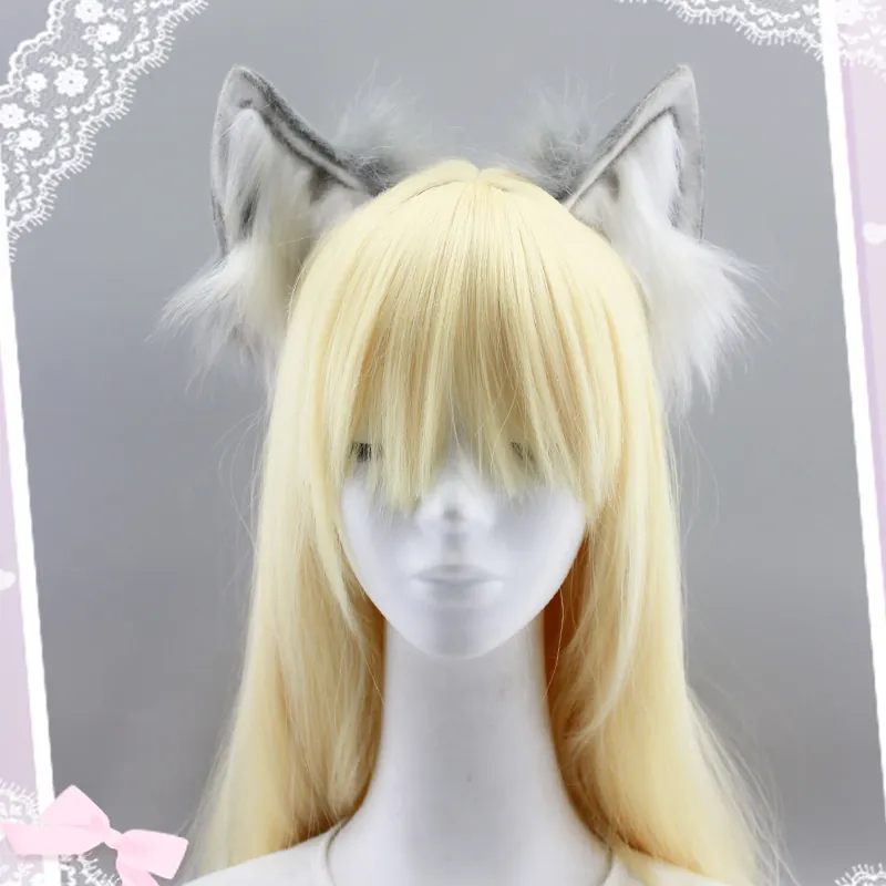 Cerchietto con Orecchie di Animali in Pelliccia Sintetica Fatto a Mano Giapponese Coda di Volpe Lolita Cosplay Accessori per Capelli