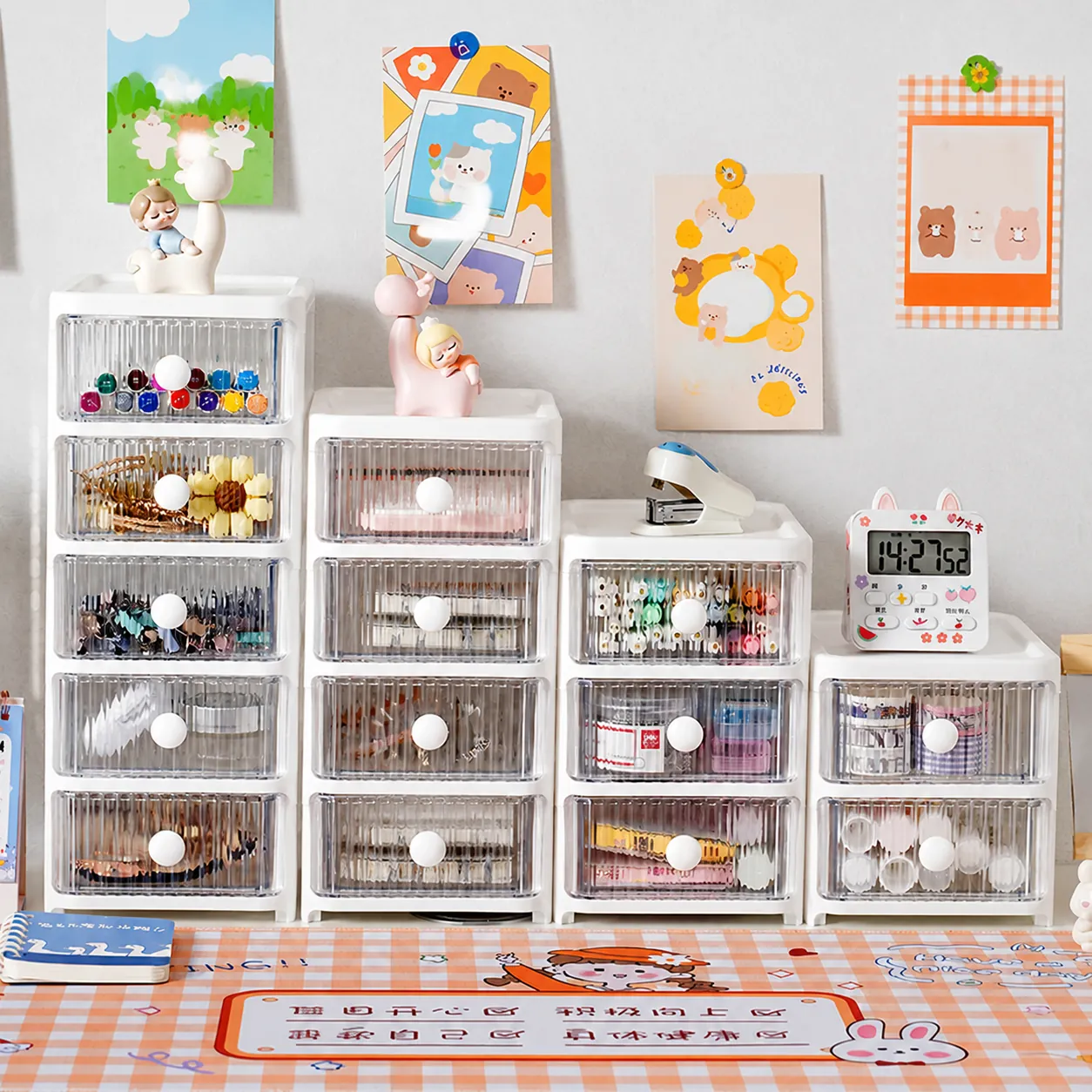 Modern Multi-Layer Desktop Drawer Storage Box Transparent Plastic Makeup Stationery Organizer Stackable Cabinet Household Storage Box