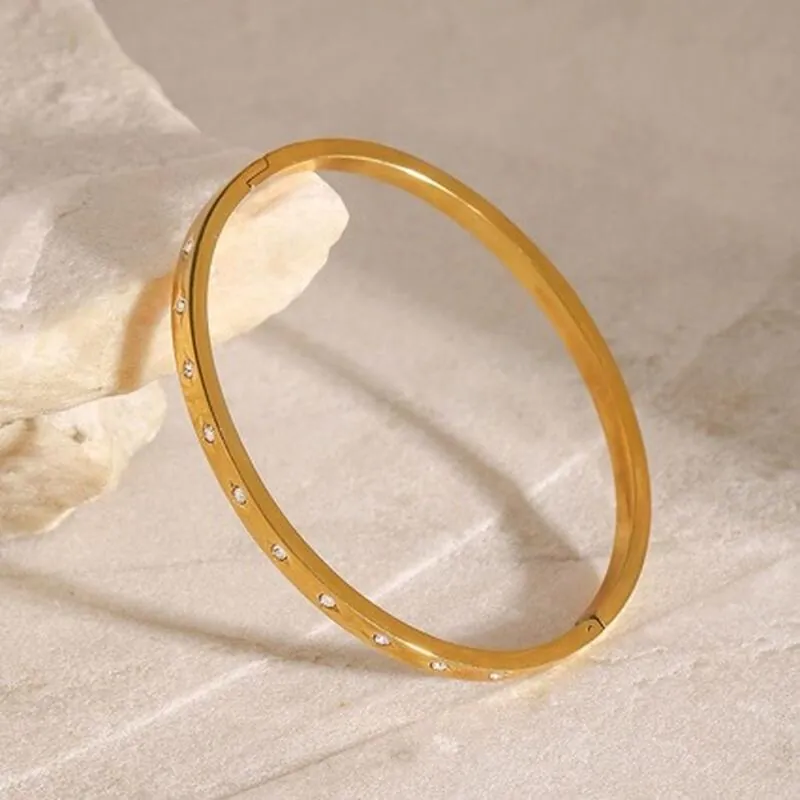 Minimalist Stainless Steel Rhinestone Buckle Bangle Gold Plated Elegant Star Design Jewelry For Women Fashion Accessory