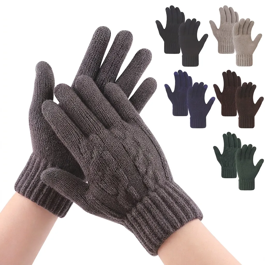 Unisex Winter Touch Screen Gloves Acrylic Knitted Fleece Lined Warm Thick Windproof Jacquard Outdoor Cold Weather Gloves