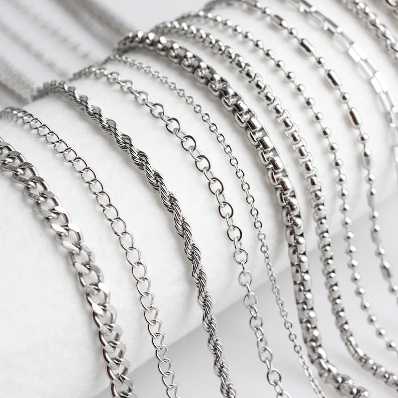 Stainless Steel Curb Box Wheat Bamboo Link Chain Necklace For Men Women Polished Silver Clavicle DIY Jewelry Making Accessories