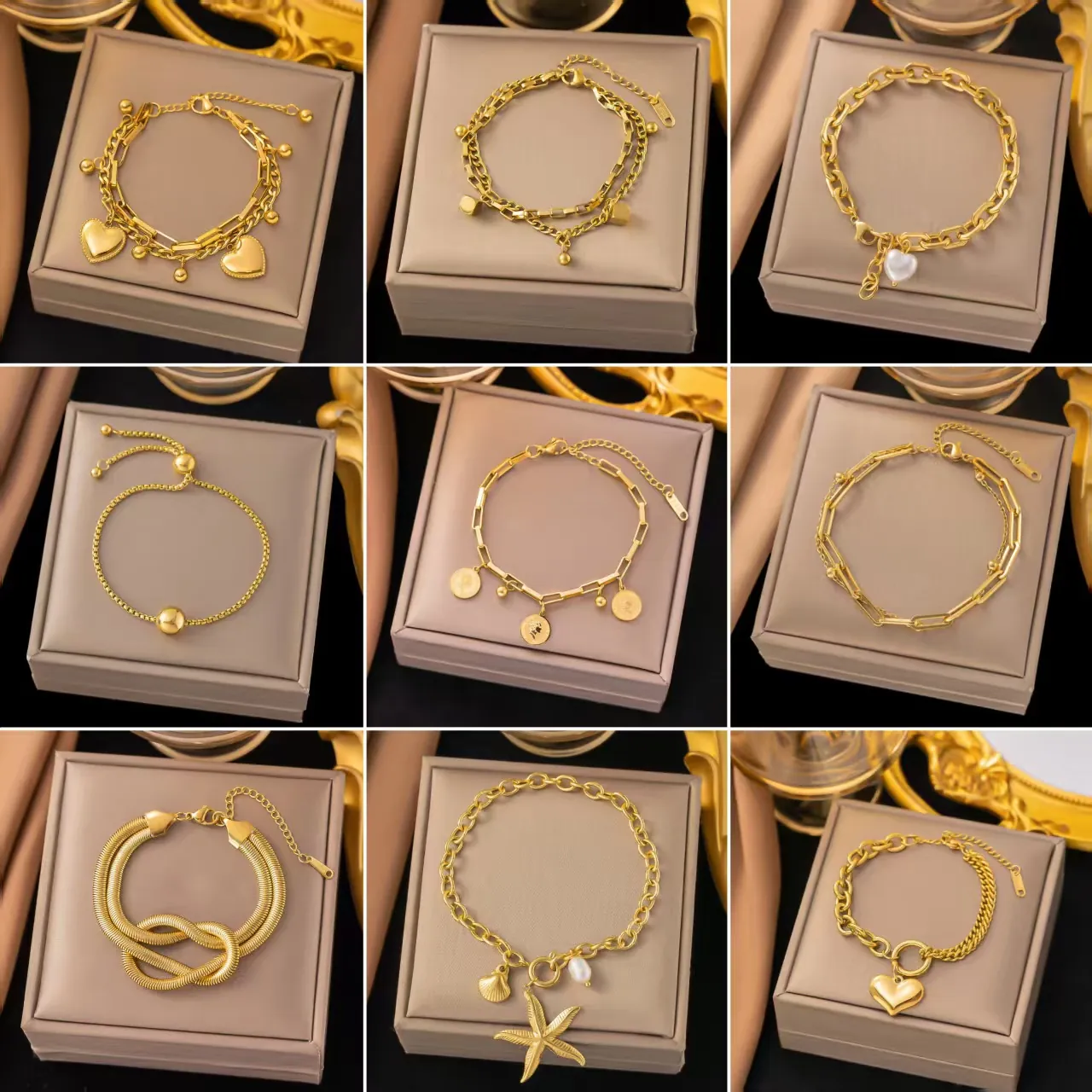 Fashion Heart Pendant Bracelet Stainless Steel 18K Gold Plated Infinity Star Shell Artificial Pearl Adjustable Elegant Jewelry Women