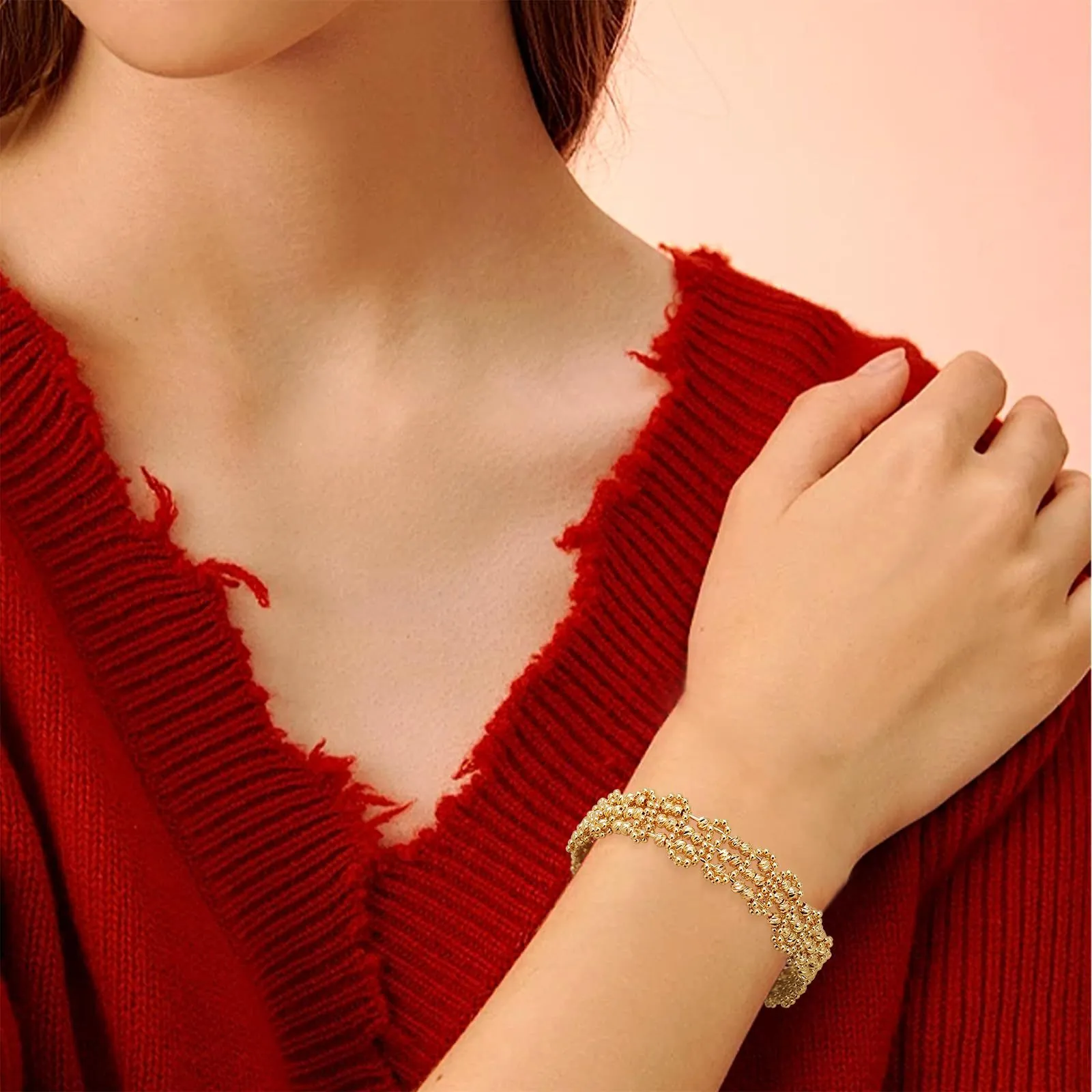 Fashion Stainless Steel Gold Plated Hollow Geometric Mesh Open Cuff Bangle Bracelet For Women Modern Commuting Jewelry Gift