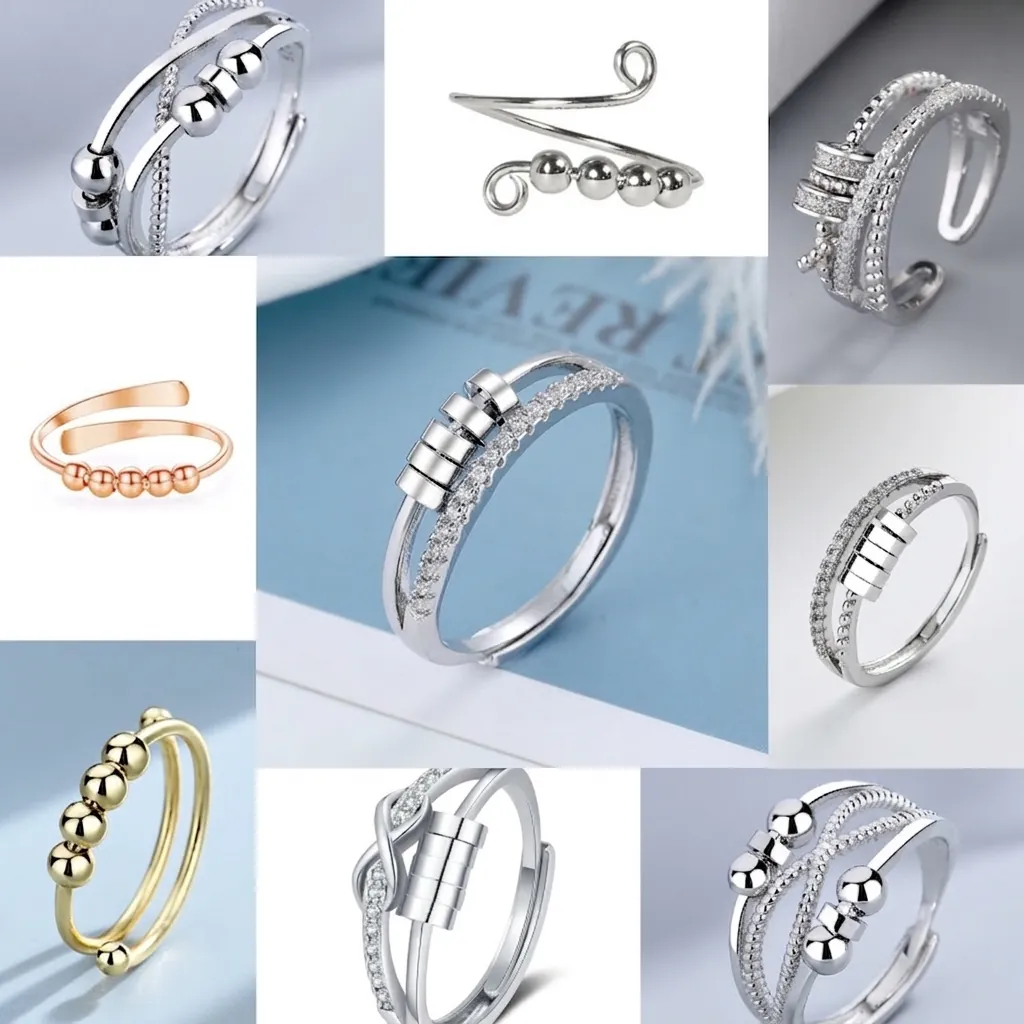 Fashion Infinity Spinner Ring For Women Copper Rhinestone Anxiety Relief Ring Adjustable Open Stress Relieving Transfer Bead Finger Ring