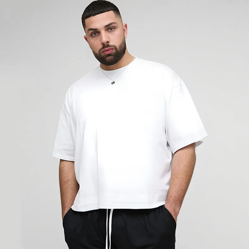 T-Shirt en Pur Coton Heavyweight 240g pour Hommes Épaules Tombantes Coupe Boxy Oversize Décontracté Col Rond Manches Courtes