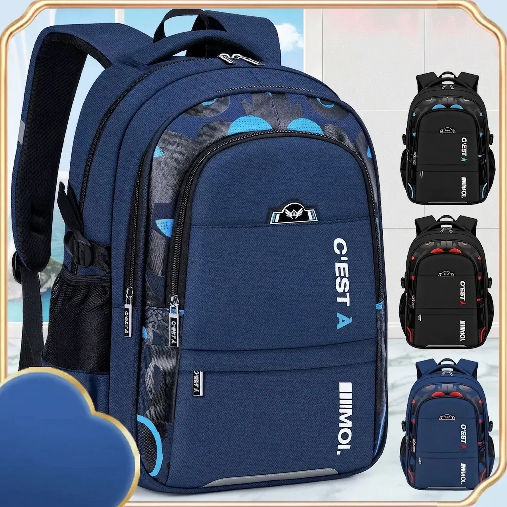 Large Capacity Boys School Backpack Waterproof Oxford Cloth Reflective Safety Daypack For Primary Middle School Students