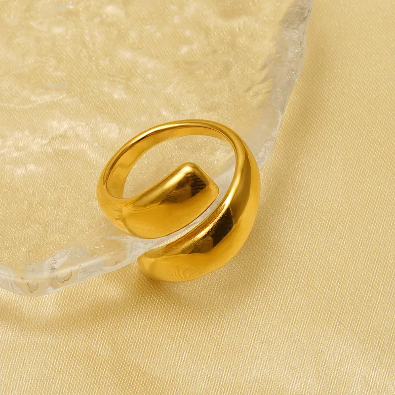 Minimalist Titanium Steel Open Ring For Women Adjustable Mirror Polish Geometric Design 18k Gold Plated Fashion Jewelry