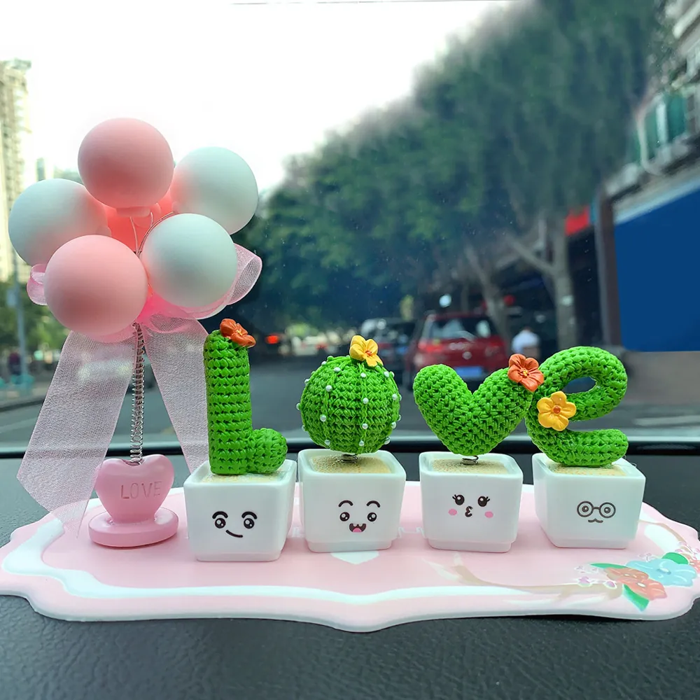Creative Resin Cactus Succulent Ornaments With LOVE Letter Design For Car Interior Desktop Decor Valentine's Day Gift