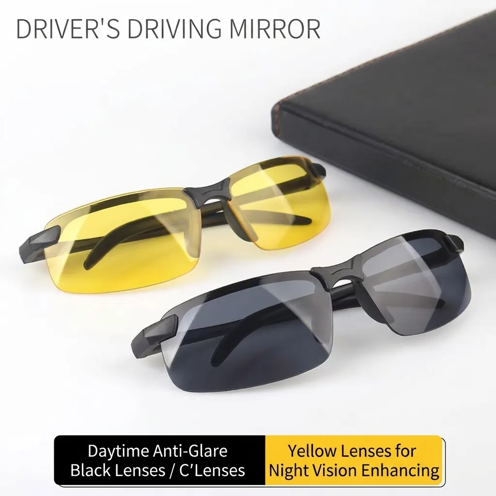 Modern Half-rim Driving Sunglasses For Men Women Day Night Use Sport Sun Protection Glasses With Integrated Nose Pads PC Frame