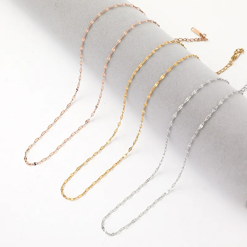 Minimalist Stainless Steel Lip Chain Necklace For Women Electroplated Plain Clavicle Chain DIY Jewelry Accessories For Daily Wear