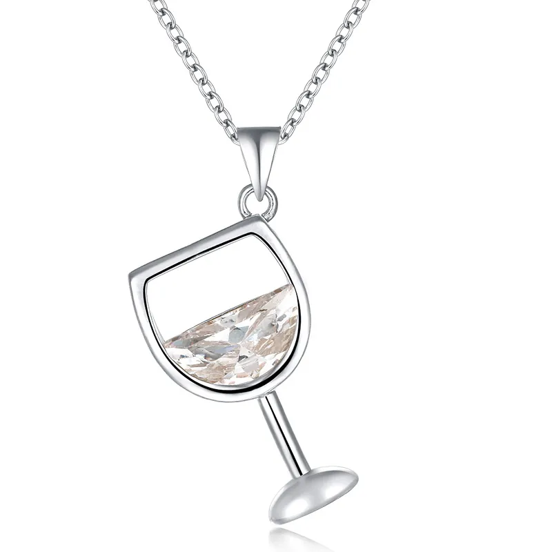 Elegant Wine Glass Pendant Necklace For Women Copper With Zirconia Inlaid Creative Wine Cup Jewelry For Wedding Party Banquet Gift