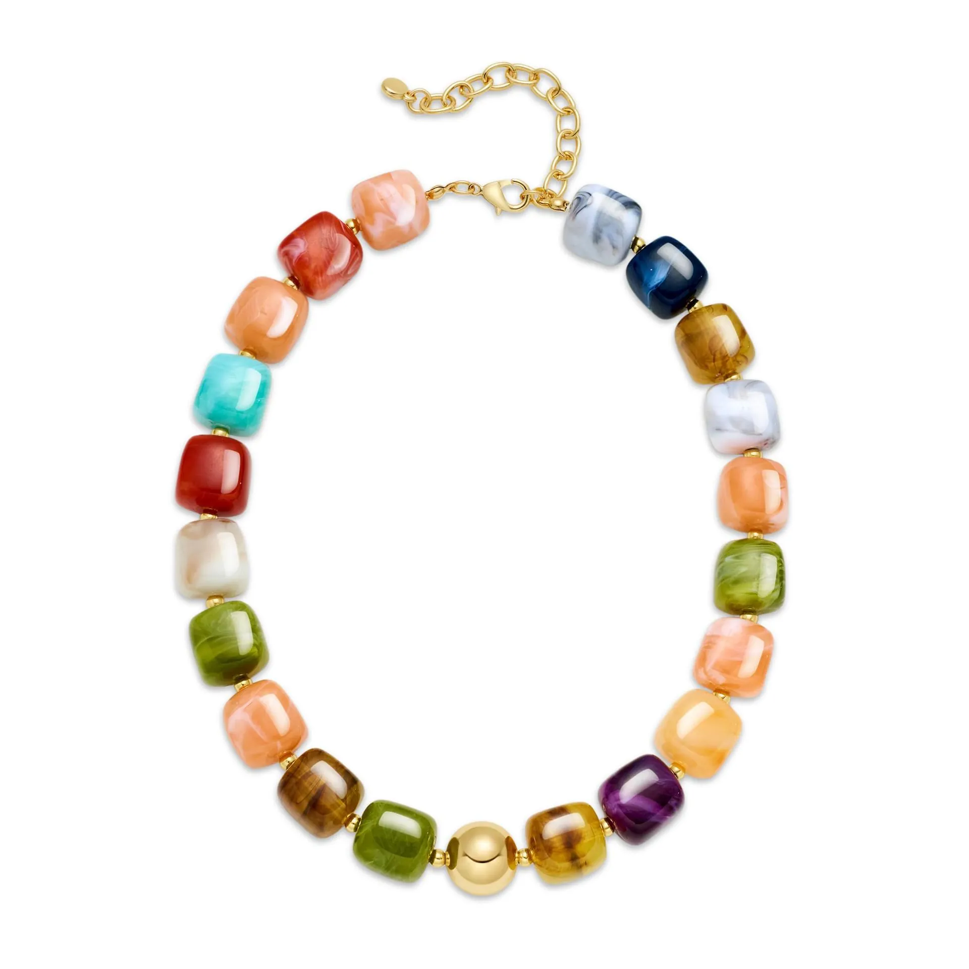 Collier Bohème en Résine Perlé Texture Marbre Perles Carrées Collier Statement pour Femmes Mode Choker Chaîne de Cou