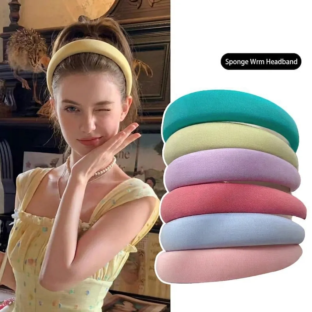 Serre-tête Rembourré en Éponge Couleur Bonbon Tissu Enveloppé Bandeau Large Mode Accessoires de Cheveux Faits à la Main Femme
