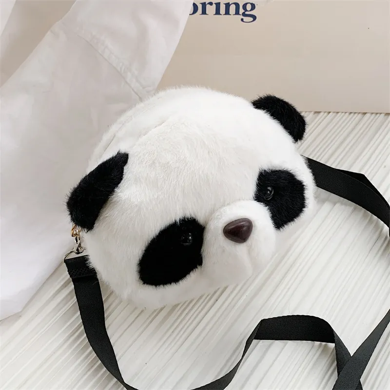 Cute Panda Plush Crossbody Bag For Women Girls Cartoon Animal Shaped Shoulder Bag Soft Fluffy Messenger Bag For Daily Travel