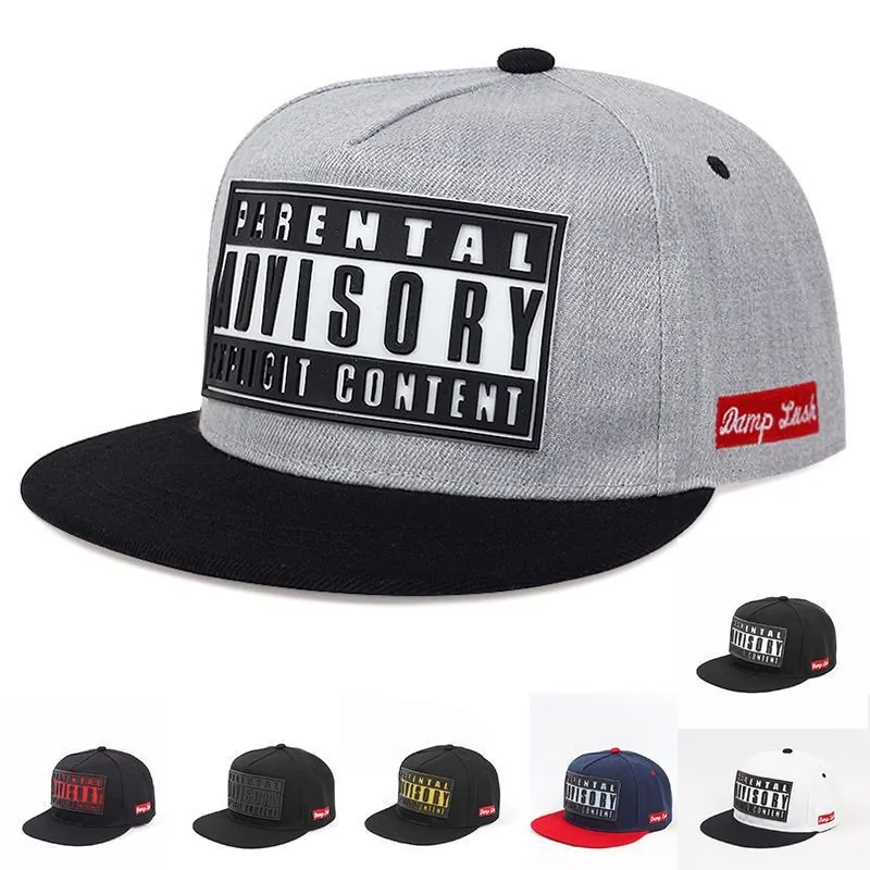 Hip Hop Flat Brim Baseball Cap Parental Advisory Letter Patch Adjustable Snapback Streetwear Unisex Sun Protection Hat