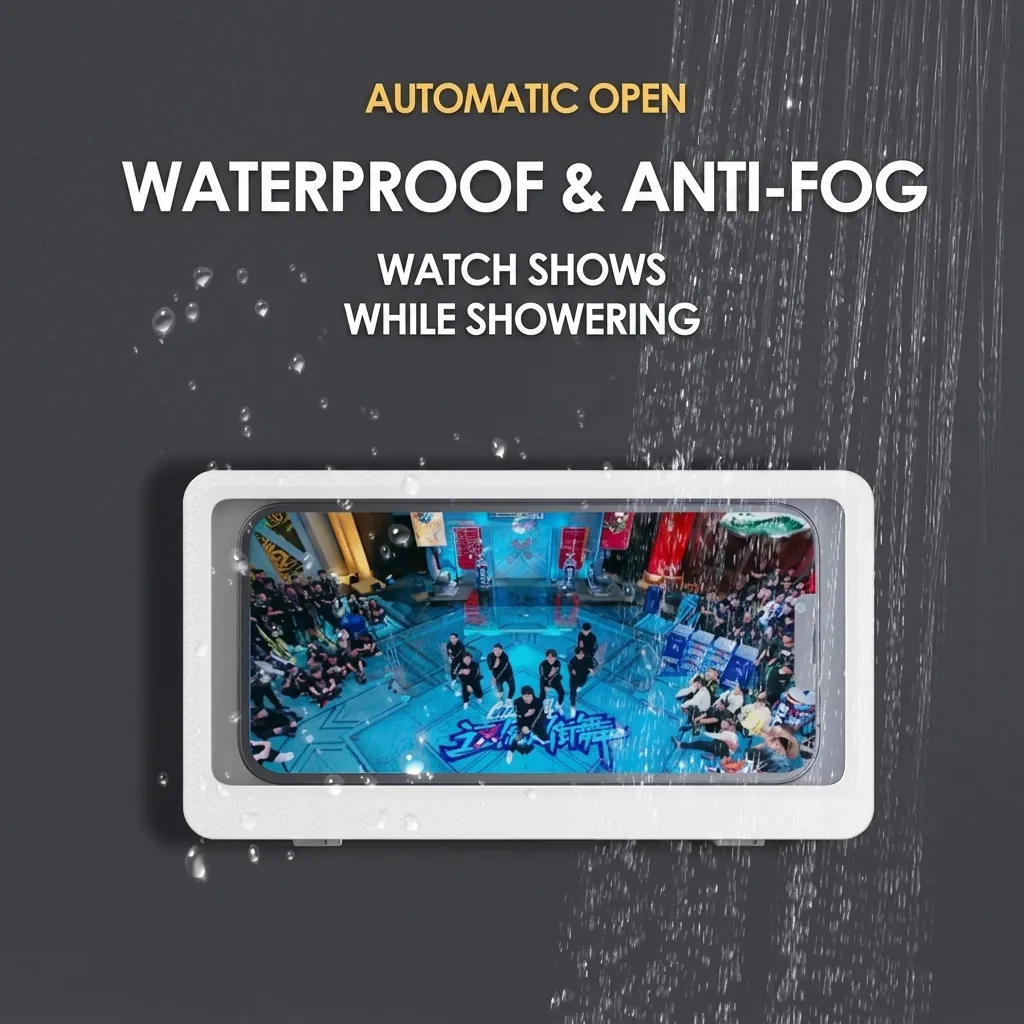 Caja Impermeable de Teléfono para Pared de Baño Ducha Pantalla Táctil de Alta Sensibilidad Sin Perforaciones Soporte de Almacenamiento