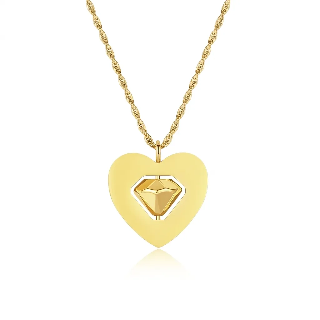 Stainless Steel Spinning Stress Relief Necklace Heart Round Pendant Personalized Rotatable Anxiety Jewelry For Unisex Gift
