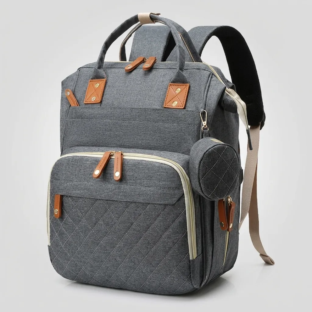 Large Capacity Diaper Backpack For Mom Oxford Cloth Quilted Diamond Pattern Waterproof Mummy Bag With USB Port And Small Pouch