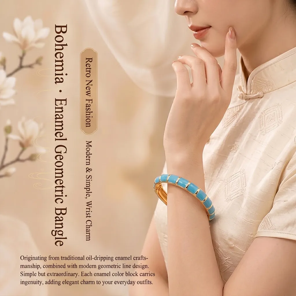 Bohemian Enamel Colorful Oil Dripping Hinge Bangle Vintage Gold Plated Zinc Alloy Geometric Bracelet For Women Jewelry