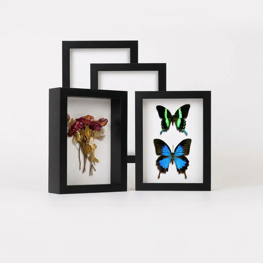 Shadow Box Display Frame Wood Deep Hollow Case For Specimens Dried Flowers Medals Photos Modern Simple Home Decor