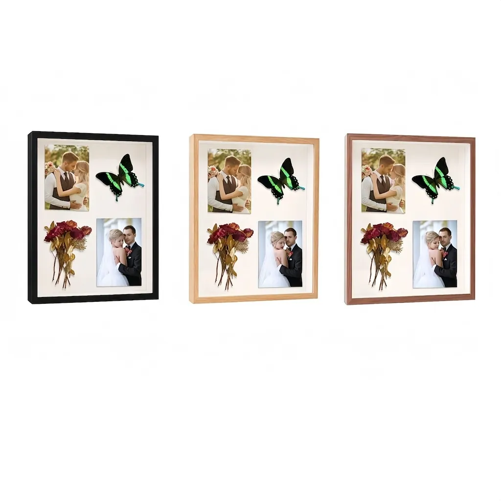 Shadow Box Picture Frame Deep Hollow Wood Display Case For Dried Flowers Specimens Medals Souvenirs Desktop Wall Mount Minimalist