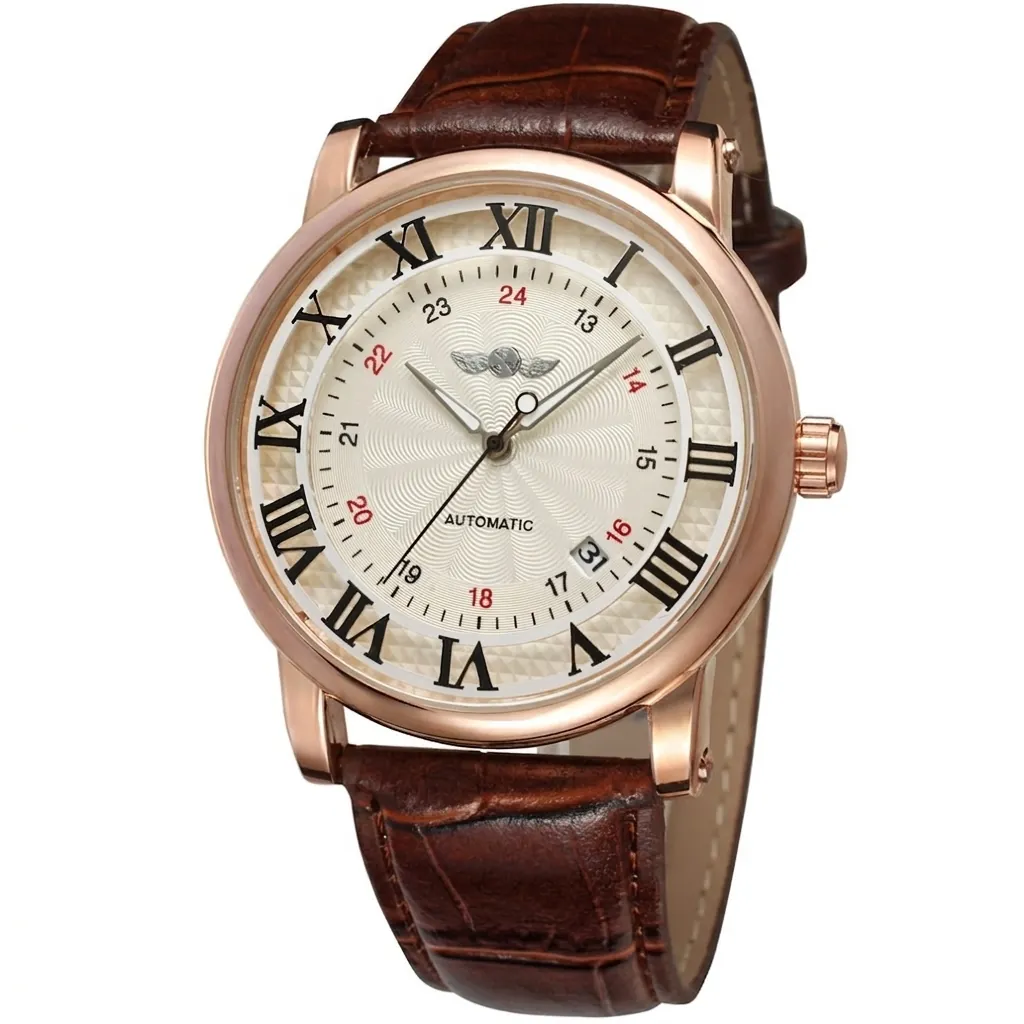 Men Automatic Mechanical Watch Skeleton Dial Date Display Genuine Leather Strap Fashion Business Luxury Waterproof Wristwatch