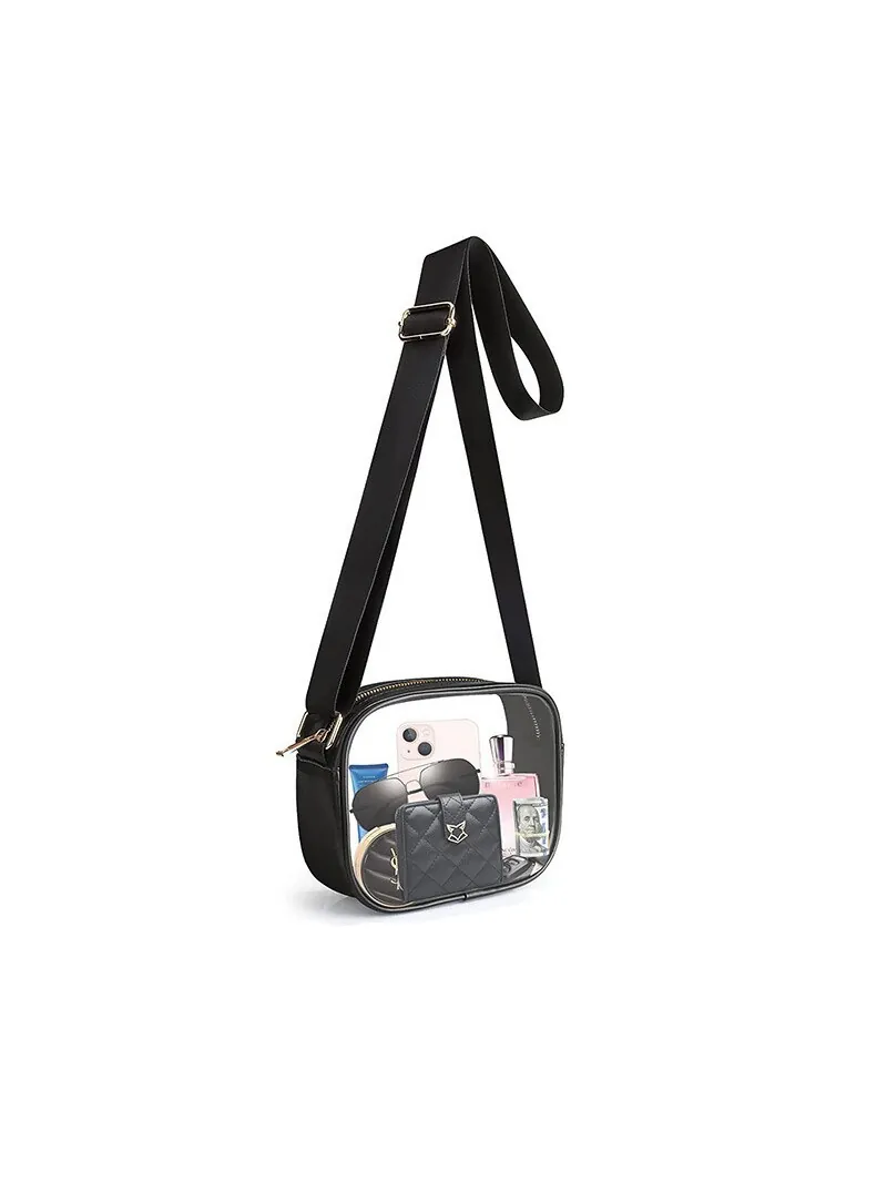 Women's Transparent PVC Crossbody Bag Waterproof Clear Shoulder Bag Lightweight Small Square Bag With Adjustable Wide Strap