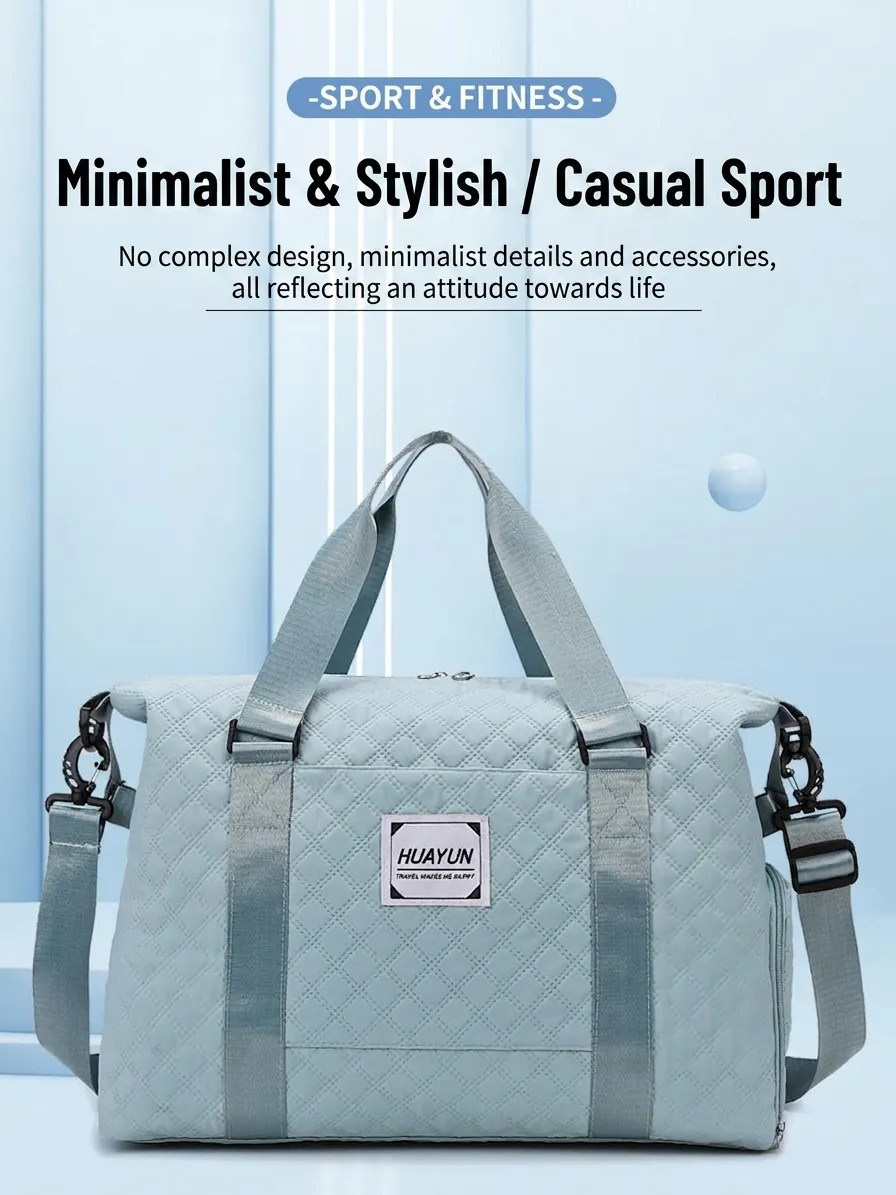 Sac de Voyage Matelassé en Tissu Oxford de Grande Capacité Avec Compartiment à Chaussures Séparation Sec Humide pour Femmes
