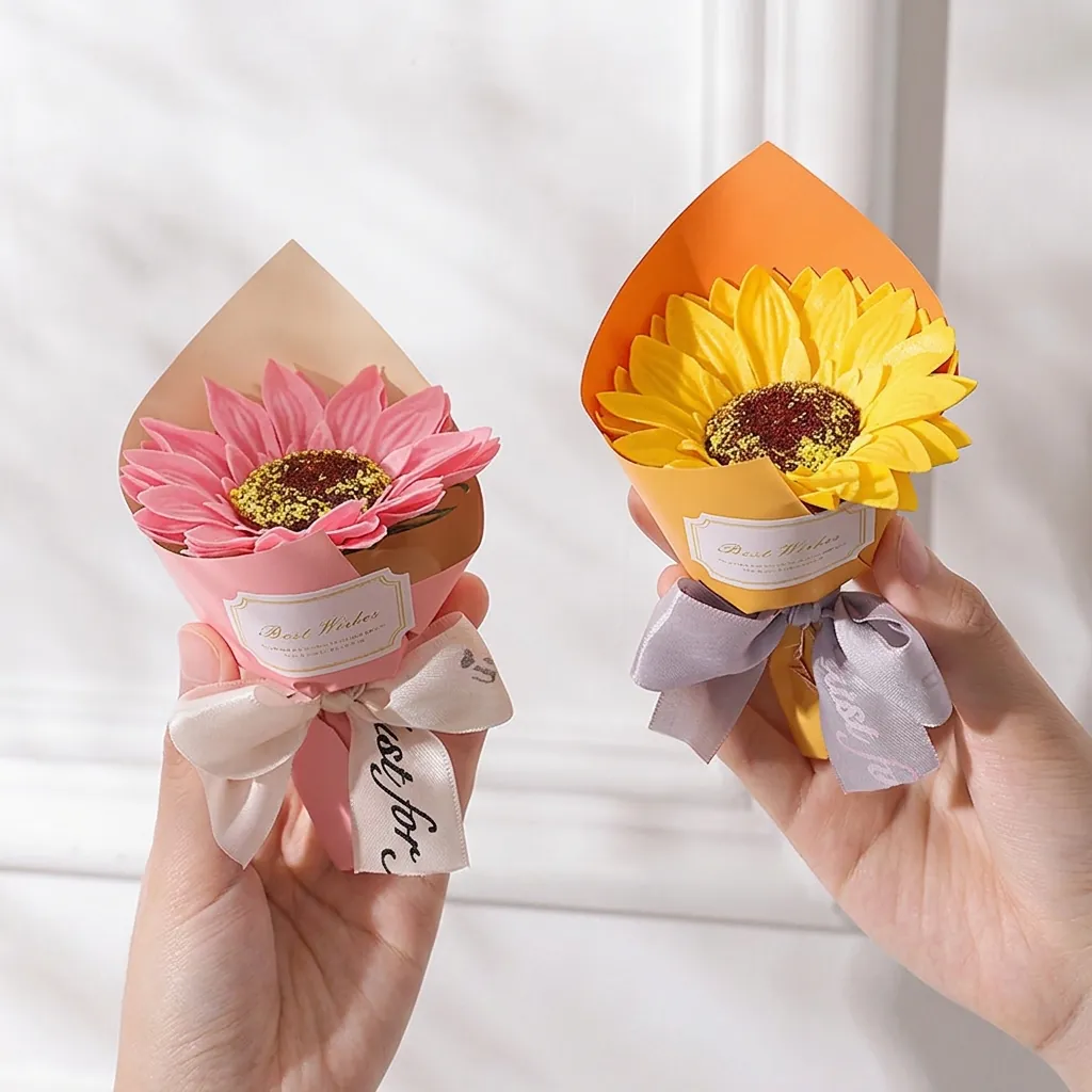 Mini Soap Flower Bouquet Artificial Rose Sunflower Handmade Gift For Valentine Mother Day Wedding Home Decor Decorative Preserved Flowers