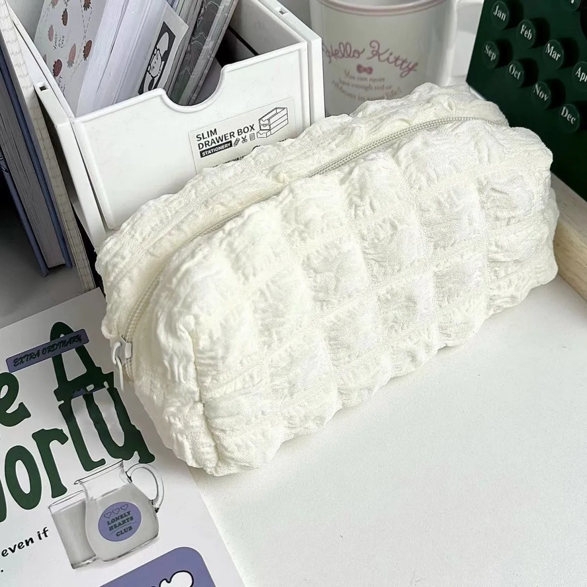 Ins Style Popcorn Cream Puff Pencil Case Large Capacity Polyester Stationery Bag For Students Office School Storage Pouch