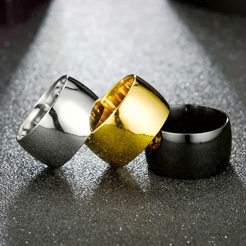 Stainless Steel Wide Plain Band Ring For Men Women Minimalist Polished Surface Trendy Fashion Jewelry Gold Silver Black Ring