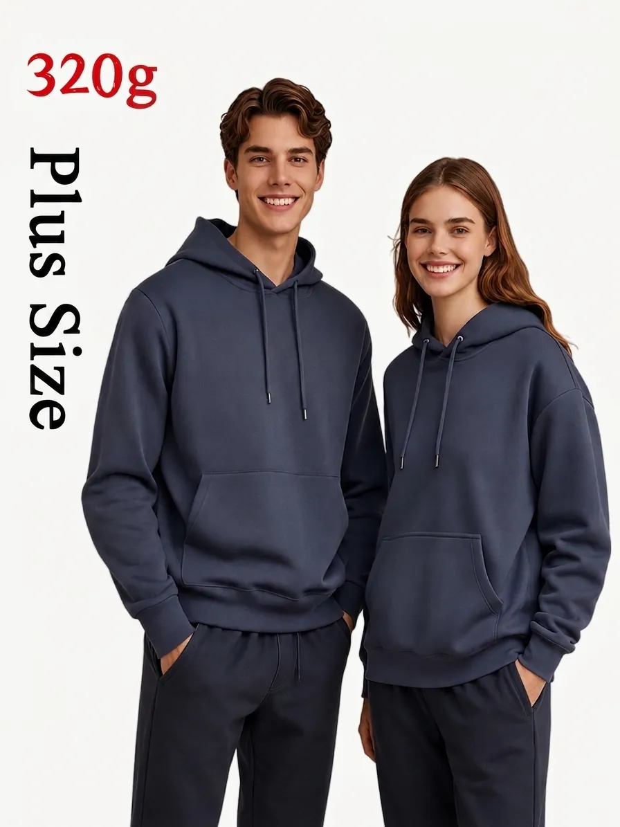 Men's Oversized Hooded Sweatshirt Solid Color Loose Cotton Blend Pullover Hoodie With Kangaroo Pocket Streetwear Casual Top