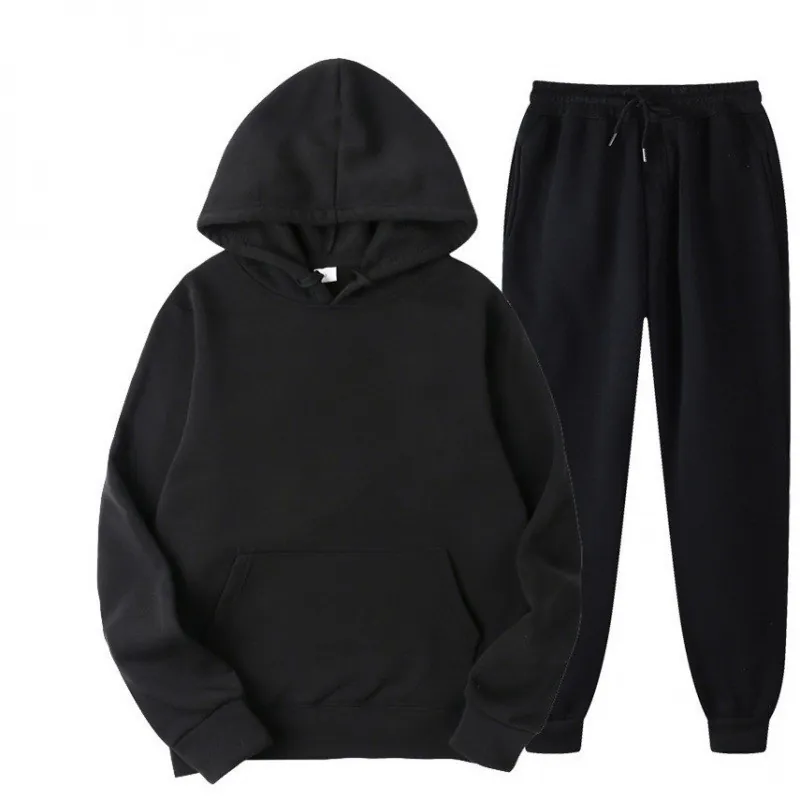 Men's Solid Color Sports Tracksuit Fleece Lined Hooded Sweatshirt And Jogger Pants Casual Autumn Spring Athletic Outfit