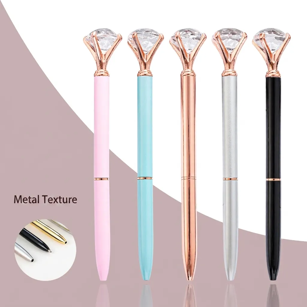 Luxury Metal Ballpoint Pen With Large Rhinestone Diamond Rotating Office School Student Gift Writing Pen Bullet Tip