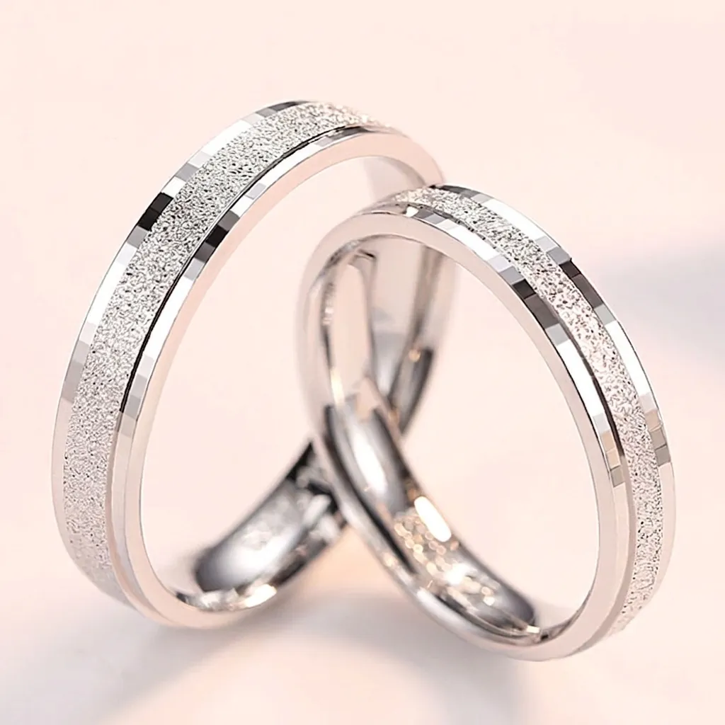 Anelli di Coppia in Argento Sterling 925 Finitura Satinata Strass Intarsiato Anelli Regolabili a Fascia per Uomo Donna Regalo di San Valentino