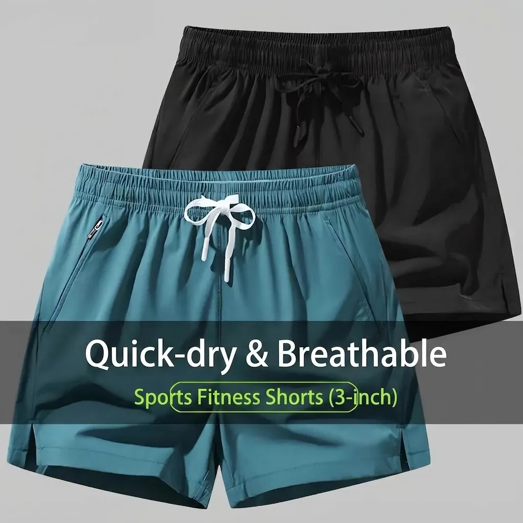 Men's Summer Quick Dry Ice Silk Shorts Sporty Casual Fitness Running Training Shorts With Drawstring Zipper Pockets