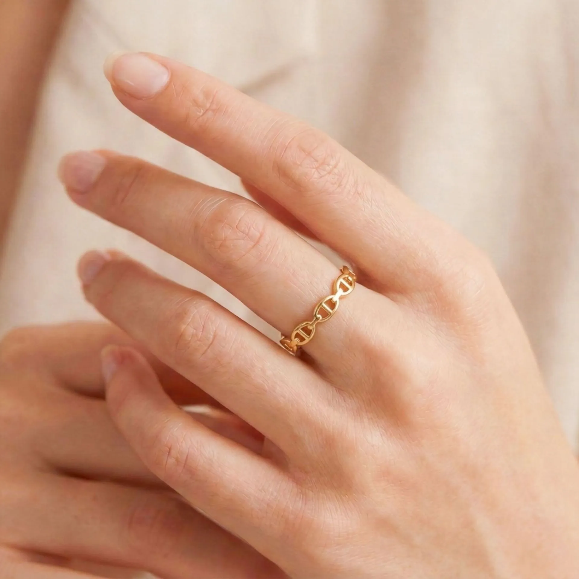 Minimalistische Titanium Staal Varkensneus Ring Voor Vrouwen Goud Zilver Verguld Holle Ankerketting Vingerring Westerse Stijl Mode Sieraden