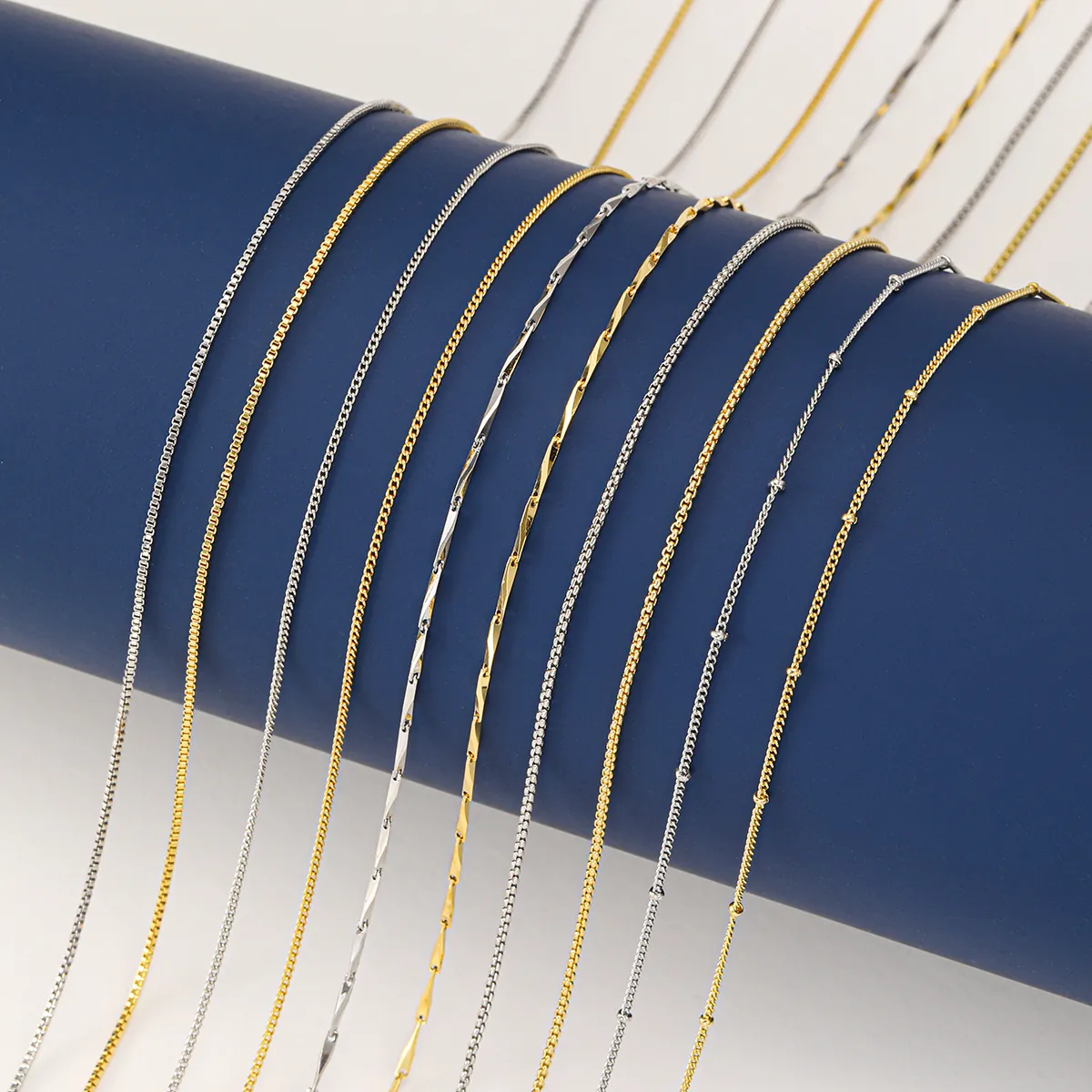 18K Gold Plated DIY Necklace Chain Copper Stainless Steel Titanium Steel Box Snake Curb Rope Figaro Chain For Women Men