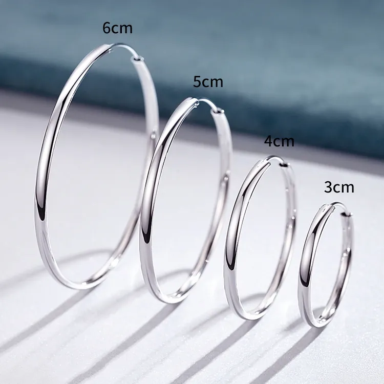 Boucles d'Oreilles Créoles Larges en Argent Fin 999 pour Femmes Minimaliste Poli Miroir Rond Cercle Bijoux de Mode Cadeau