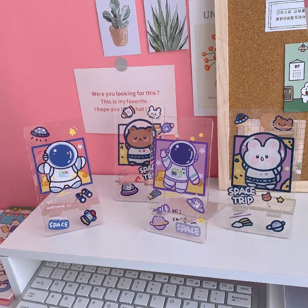Creative Astronaut Rabbit Acrylic Transparent Phone Stand Desktop Tablet Holder Portable Student Lazy Bracket Office Decor
