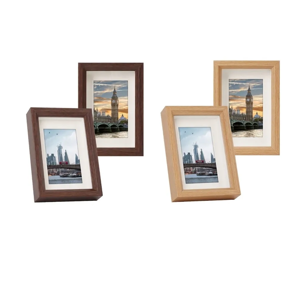Modern Wood Grain Photo Frame Tabletop And Wall Hanging With Mat For Home Office Decor