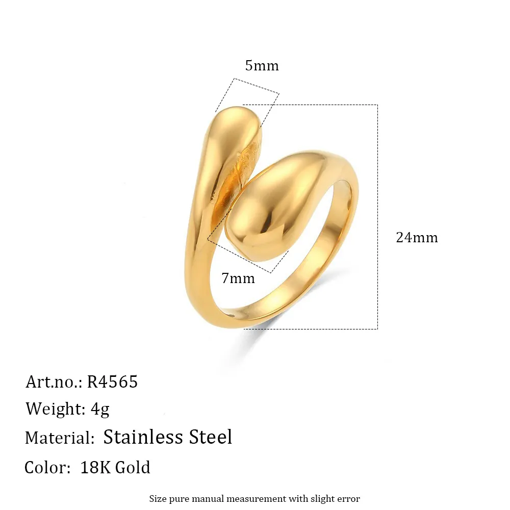 Minimalistische Roestvrijstalen Open Ring Voor Dames Goud Zilver Verguld Waterdruppel Vorm Verstelbare Mode Sieraden Vingerring