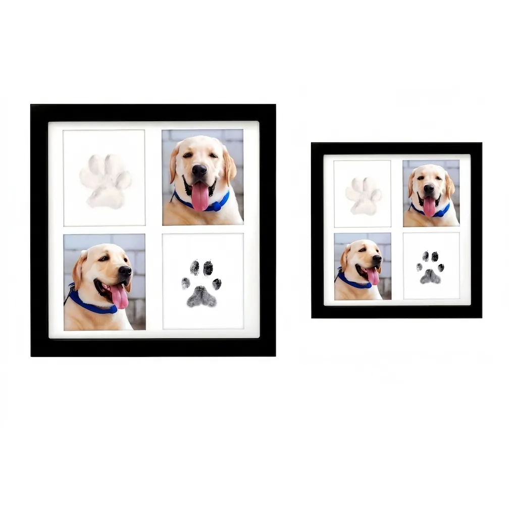 Paw Print Keepsake Frame DIY Baby Handprint Footprint Kit With Clay Ink Pad MDF Square Memorial Desktop Wall Decor