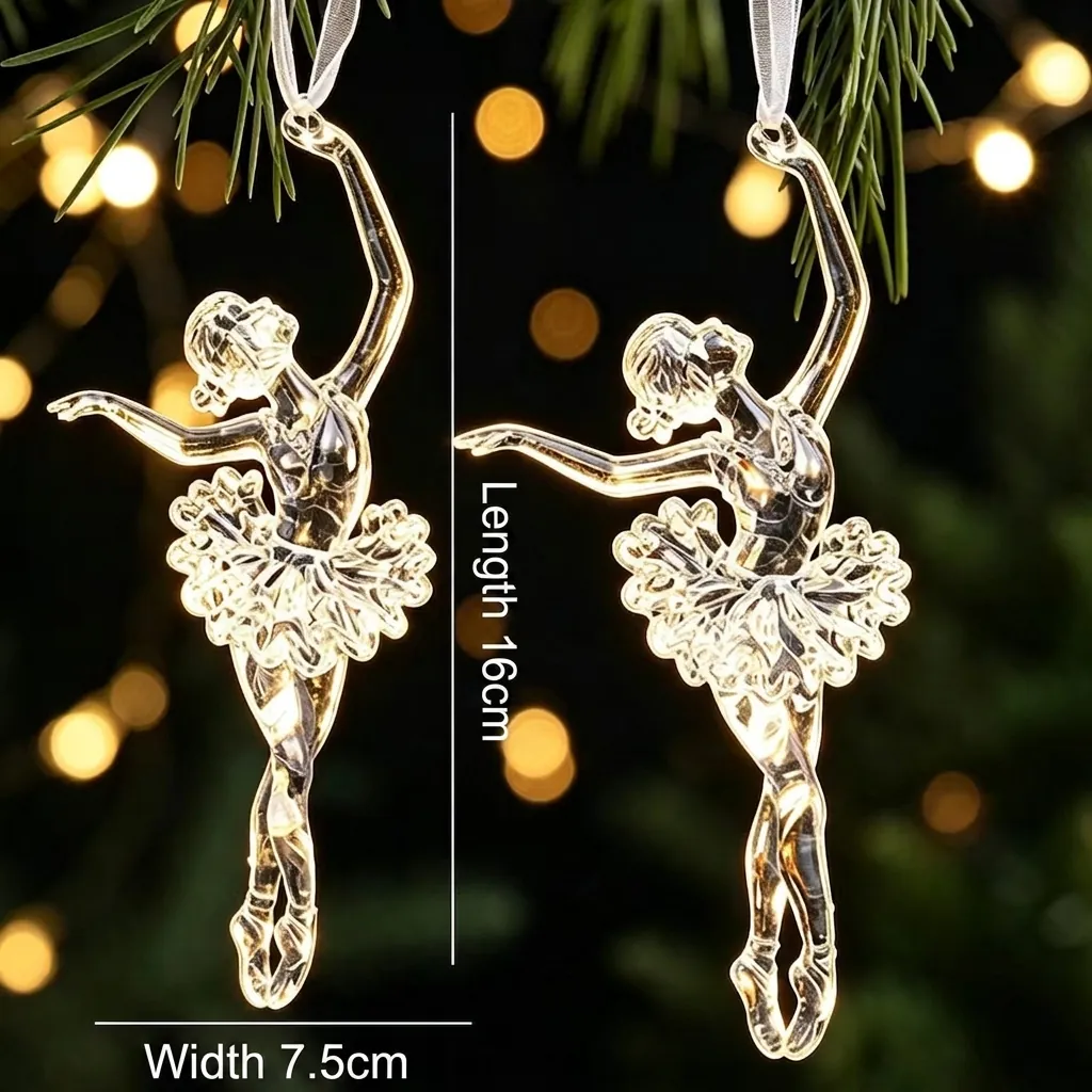 Transparent Acrylic Christmas Tree Hanging Ornaments Crystal Style Snowflake Reindeer Angel Decor Holiday Party Elegant